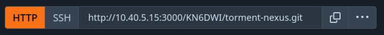 A screenshot of the HTTP git clone URL on a forgejo repository. The repository being cloned is KN6DWI/torment-nexus.git.