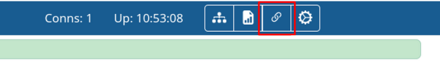 A cropped screenshot of the Allmon3 web dashboard, with the linking commands button for a node highlighted using a red box.